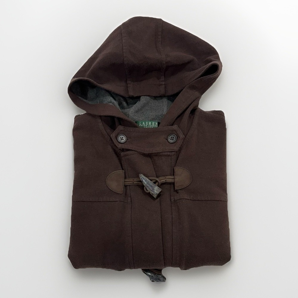 Lauren Ralph Lauren Women's Toggle Full Zip Hooded Sweater Brown Large Petites